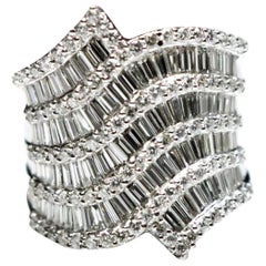 Multi-Row Round and Tapering Baguette Diamond Ring