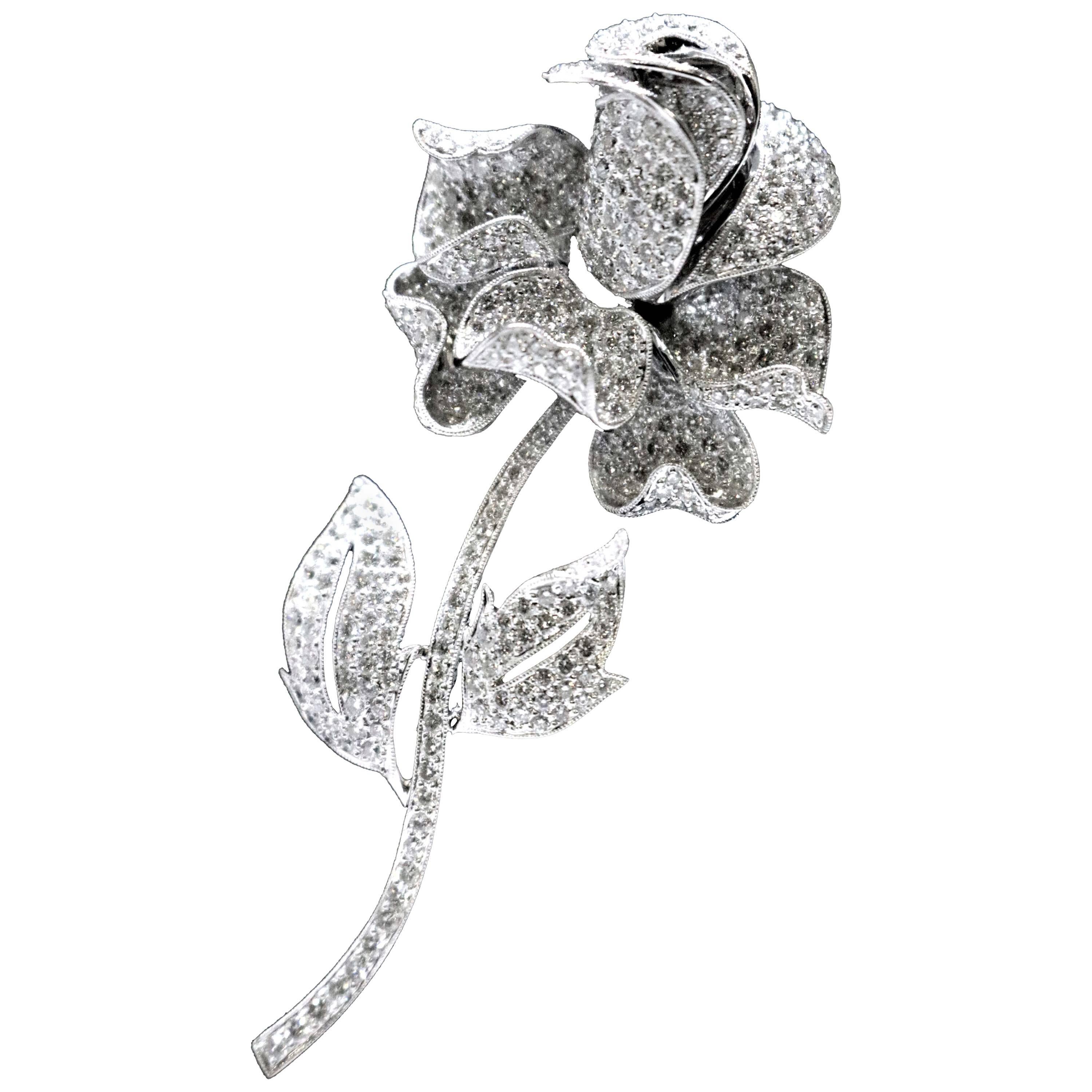 Diamond Rose Brooch For Sale