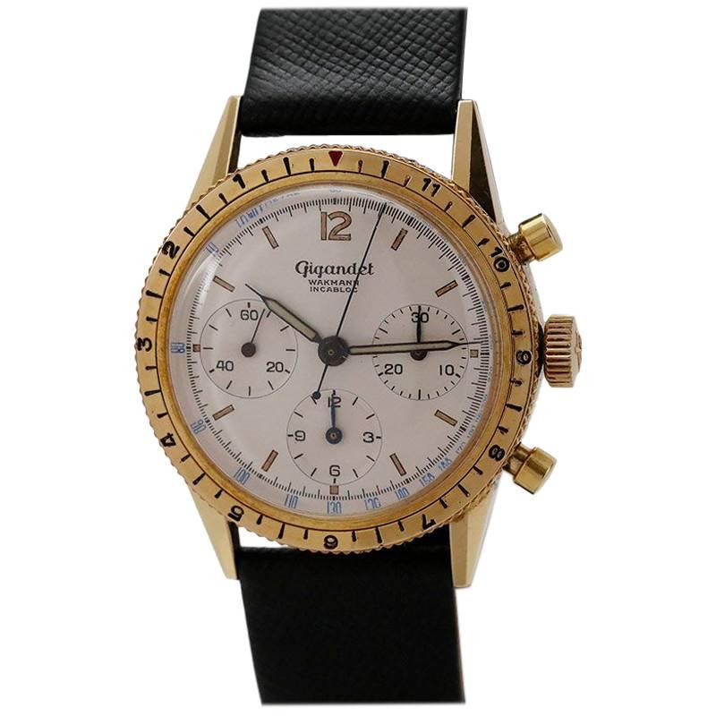 Wakmann Gigandet Gold-Plated Incabloc Chronograph Wristwatch, circa 1960s