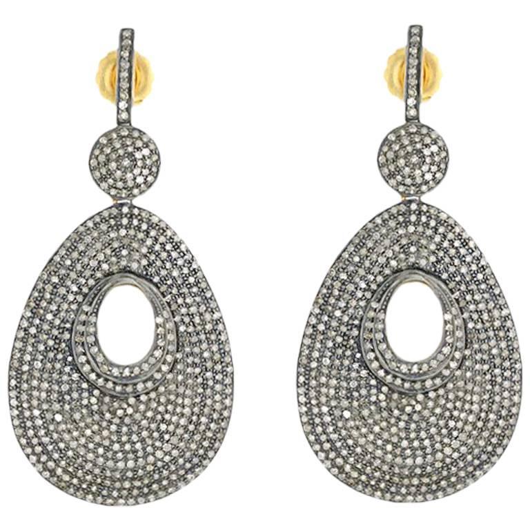 Diamond Pave Drop Earrings in 18 Karat Gold