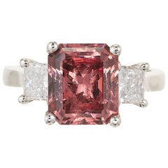 Orange Pink Garnet Diamond Platinum Ring