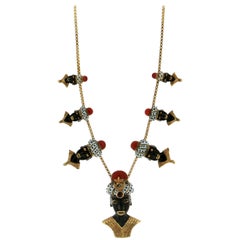 Black Moor Yellow Gold Enamel Pendant Necklace