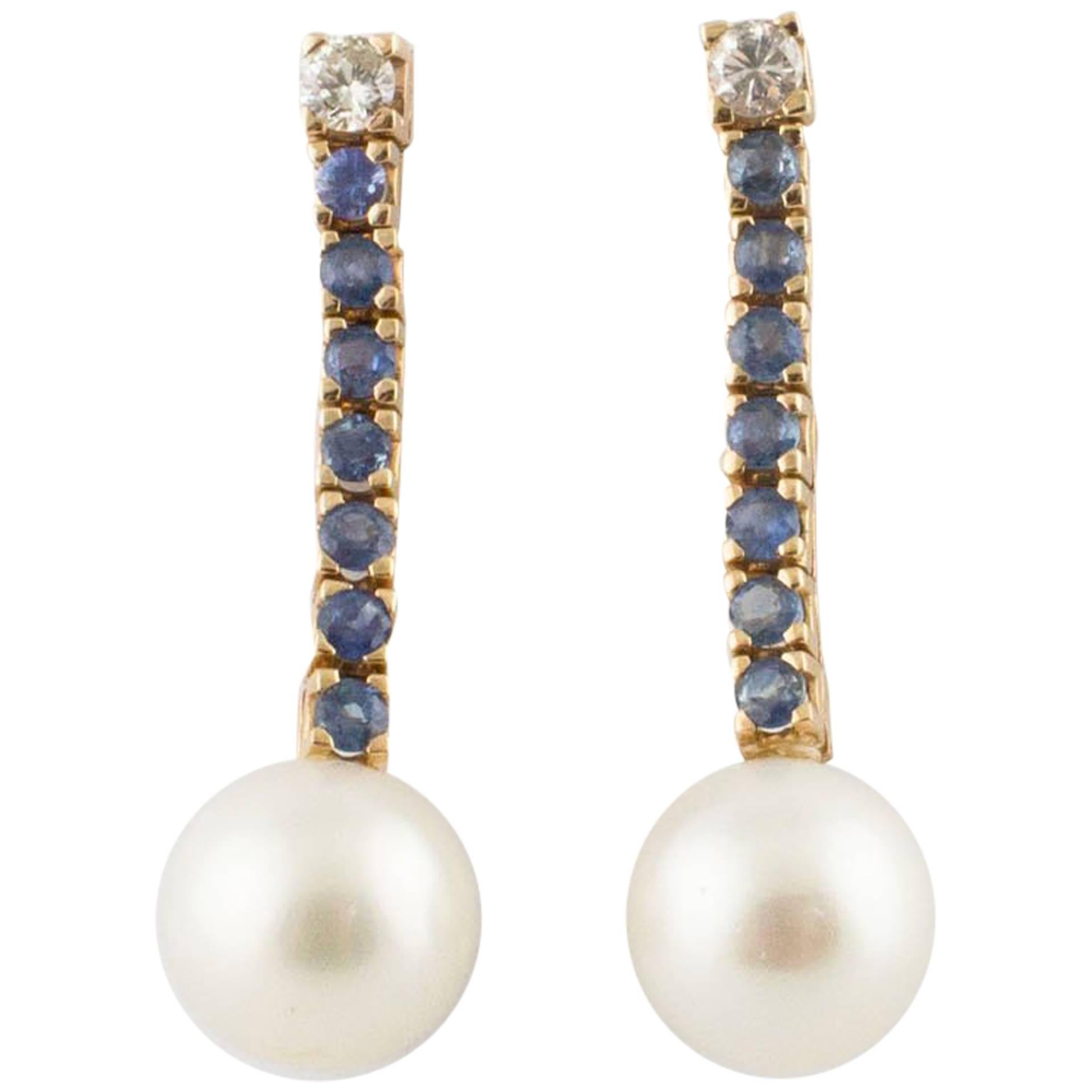 Diamonds Sapphires Big Australian Pearls Rose Gold Earrings For Sale