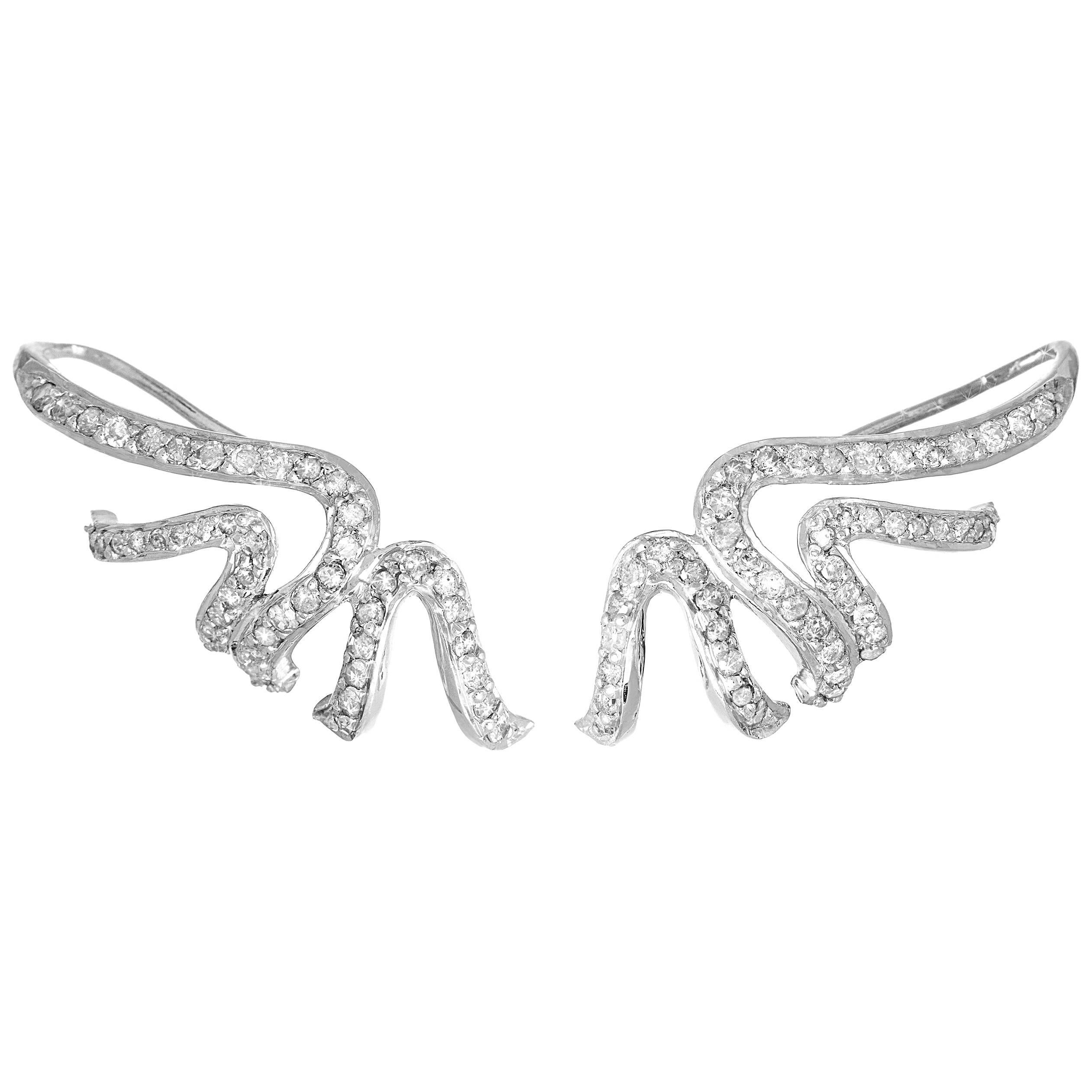 Oriental Statement Ear Cuff Earrings in 18 Karat White Gold and White ...