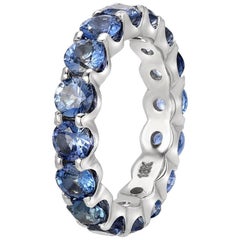 Boorma 18 Karat White Gold 3.52 Carat Ceylon Sapphire Eternity Band Size 5 