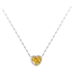 GIA Certified 7.77 Heart Shape Yellow Diamond Double-Sided Pendant Necklace