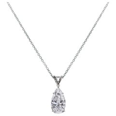 GIA Certified 3.01 Carat Pear Shape Diamond Solitaire Pendant Necklace