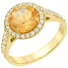 14 Karat Yellow Gold 2 Carat Orange Sapphire and Diamond Cocktail Ring