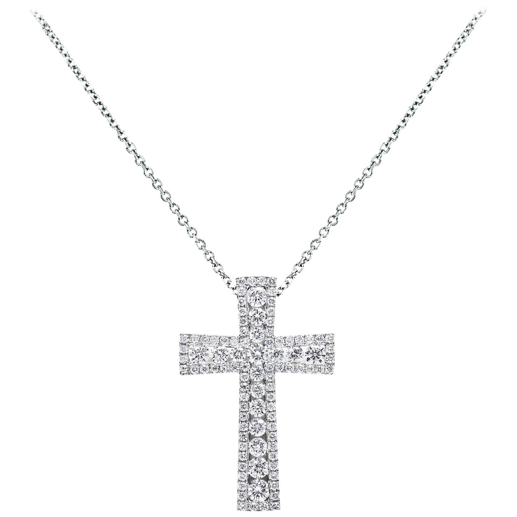 1.18 Carats Total Round Brilliant Diamond Byzantine Cross Pendant Necklace