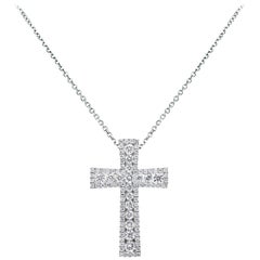 1.18 Carats Total Round Brilliant Diamond Byzantine Cross Pendant Necklace