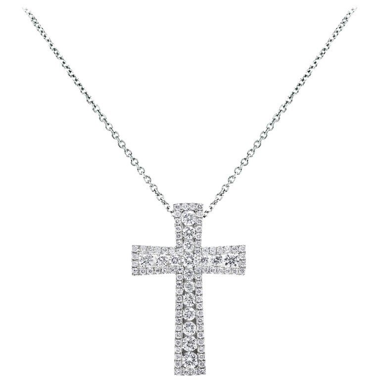 Round Cut Diamond Gold Byzantine Cross Pendant Necklace For Sale