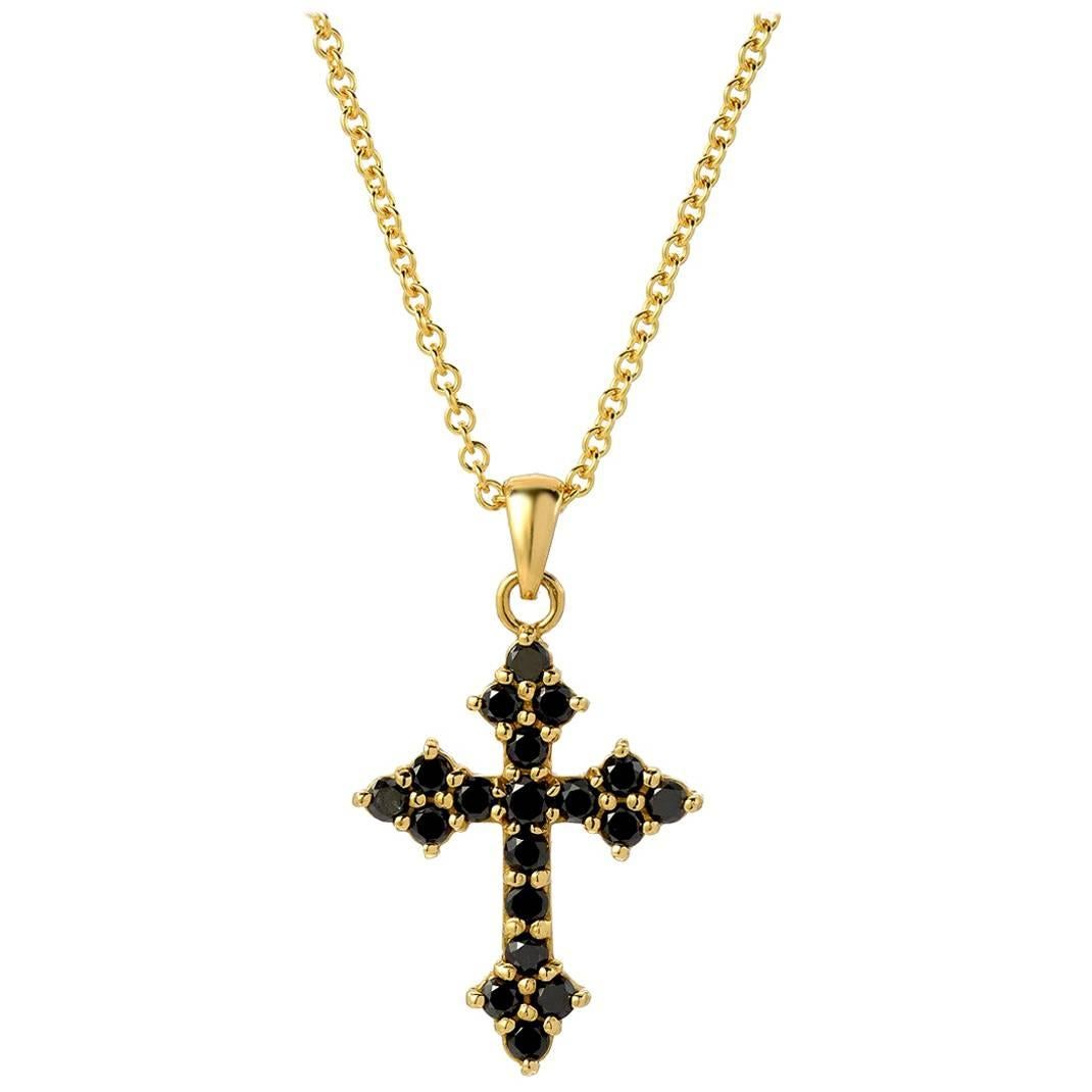 14 Karat Yellow Gold and White Diamond Medieval St. Thomas Cross, 16 Inches  For Sale