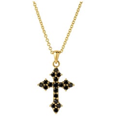 14 Karat Yellow Gold and White Diamond Medieval St. Thomas Cross, 16 Inches 