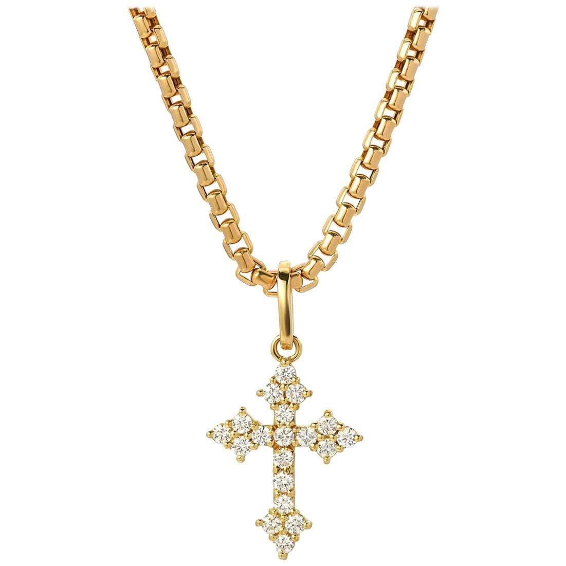 14 Karat Yellow Gold and White Diamond Medieval St. Thomas Cross For Sale