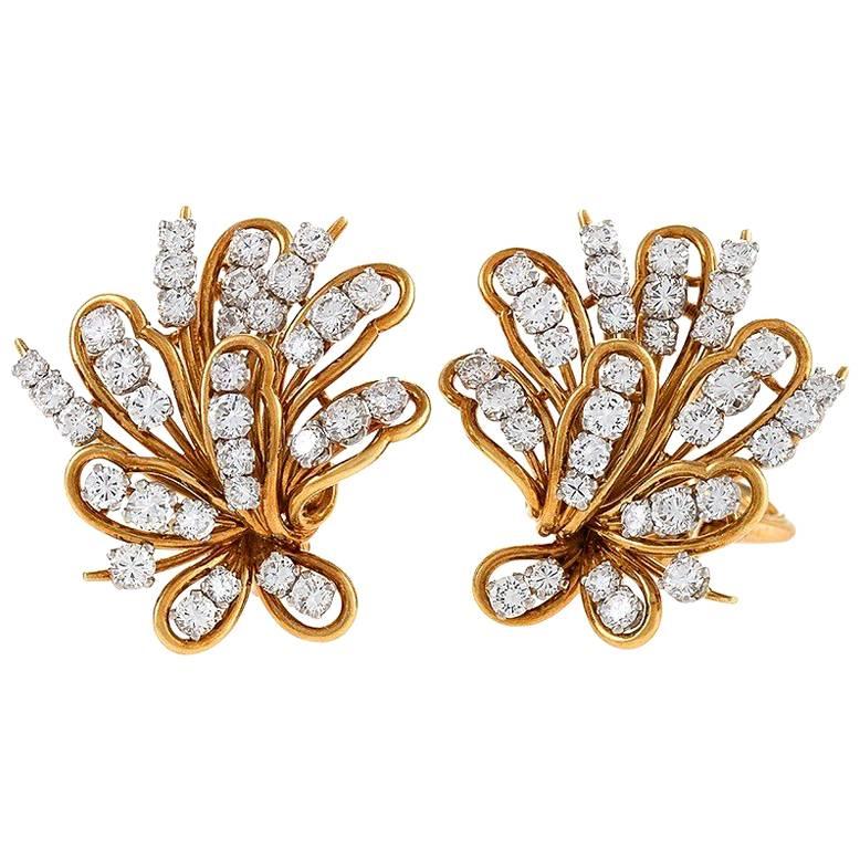 Bulgari 1960s Diamond and Gold Blossom Earrings