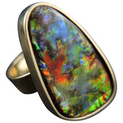 Vintage French Ammolite and Gold Ring by Roland Schad, circa 1970