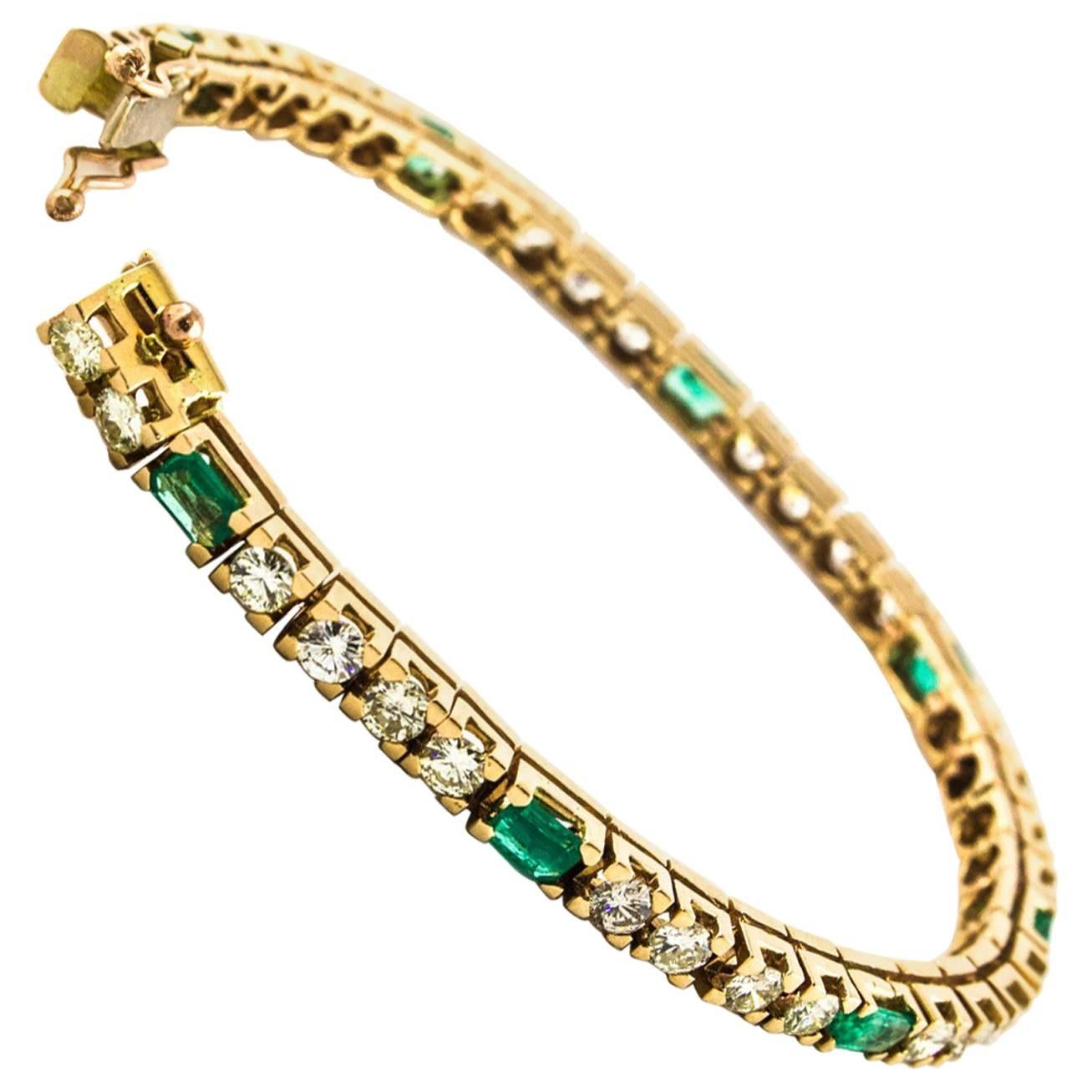 Diamond Emerald Rose Gold Tennis Bracelet