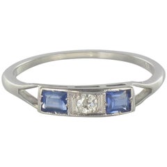 French Art Deco 1930s Sapphire Diamond Platinum Ring
