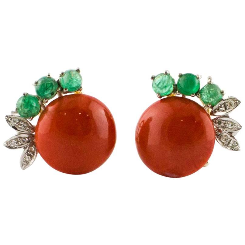 Coral Emerald Diamond Rose Gold Earrings