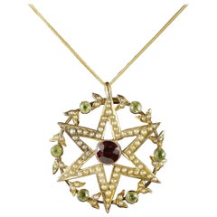 Antique Victorian 15 Carat Gold Suffragette Star Pendant and Chain, circa 1900