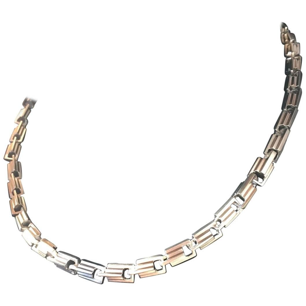 Emer Roberts Sterling Silver Architectural Art Deco Style Links Chain Necklace For Sale