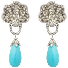Turquoise and Diamond Clip-On Shell Earrings