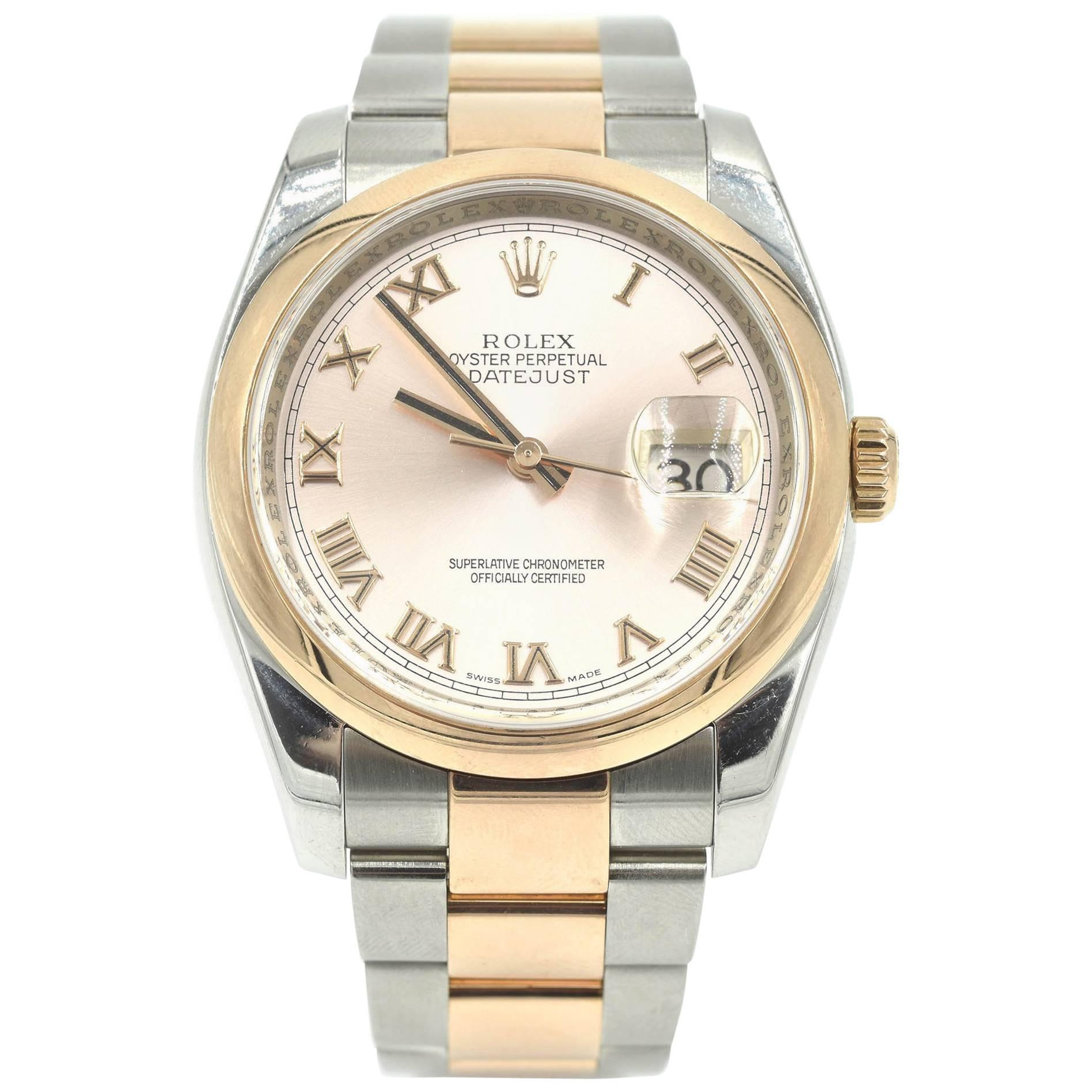 Rolex Rose Gold stainless steel Datejust Smooth Bezel Wristwatch Ref 116201