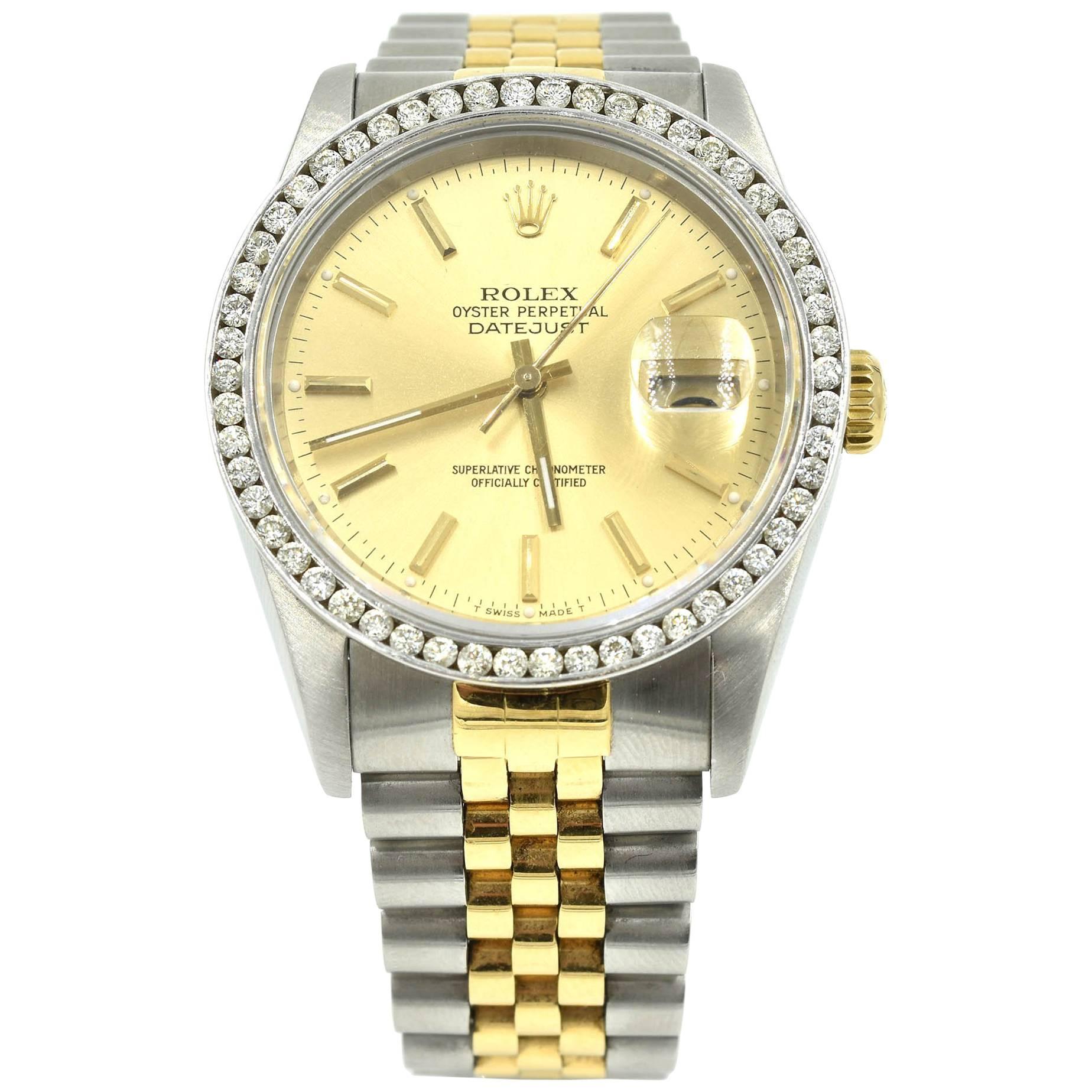 Rolex White Gold stainless steel Datejust Jubilee Diamond Bezel Wristwatch
