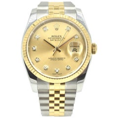 Rolex Yellow Gold Stainless Steel Diamond Dial Datejust automatic Wristwatch 