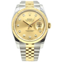 Rolex Yellow Gold Stainless Steel Diamond Dial Datejust automatic Wristwatch