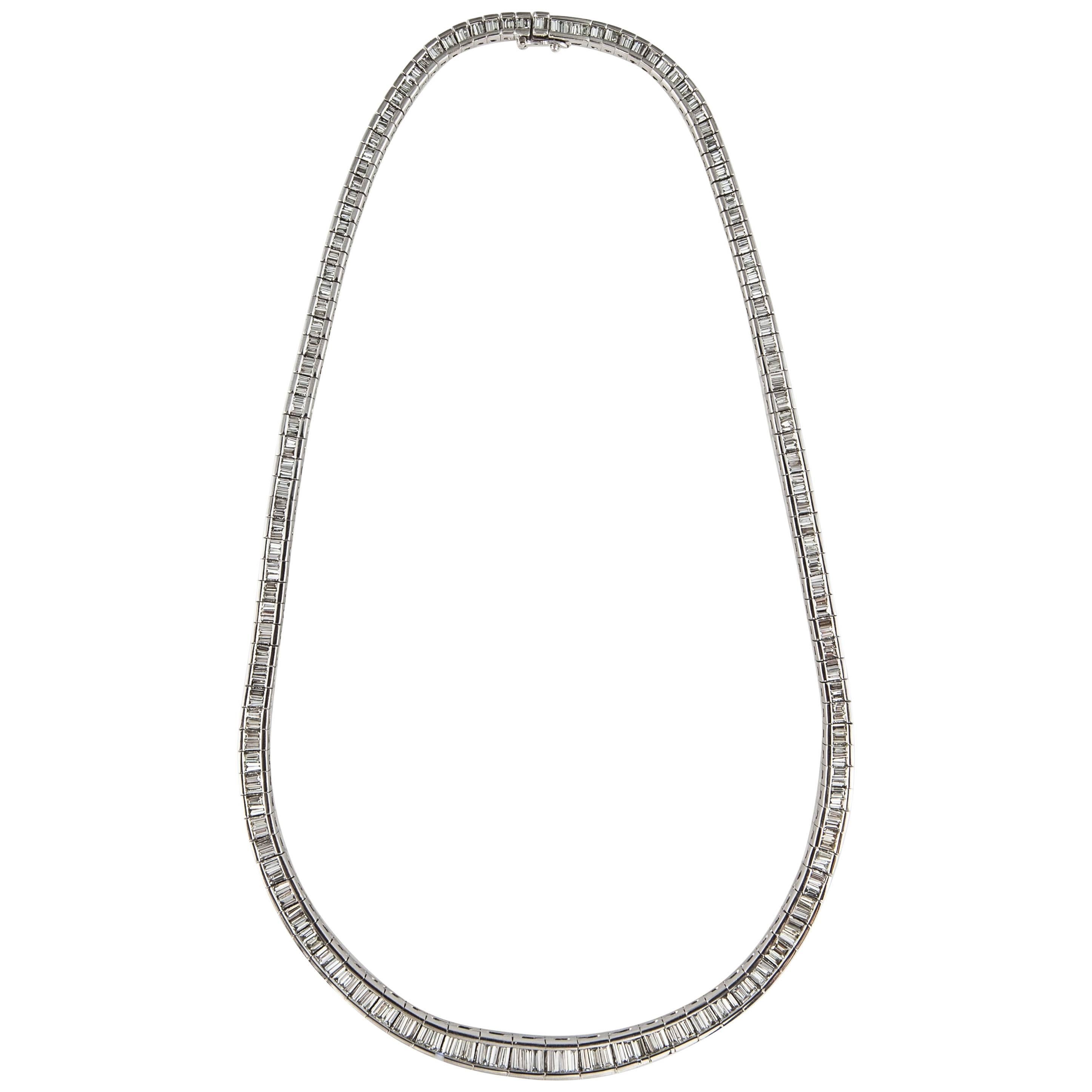 Baguette Diamond Riviera Necklace in Platinum