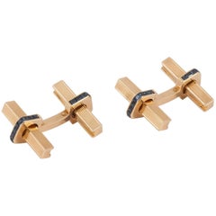 Cufflinks, Boucheron of Paris, 18 Carat Gold and Sapphires, Heavy Quality