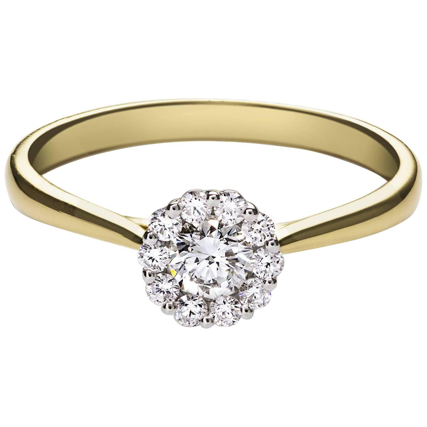 Round Cut Diamond Gold Cluster Engagement Ring