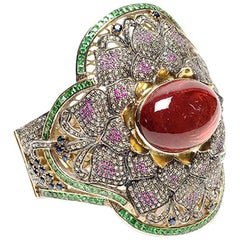 Lotus-Armreif aus 14 Karat Gold mit Turmalin, rosa Saphir und Diamanten