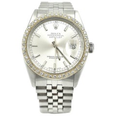 Vintage Rolex White Gold Stainless Steel Diamond Bezel Datejust Automatic Wristwatch