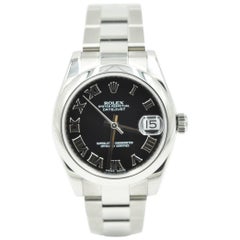 Rolex Ladies Stainless Steel Mid-Size Black Roman Wristwatch Ref 178240