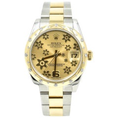 Rolex Yellow Gold Stainless Steel Diamond Bezel Datejust Automatic Wristwatch