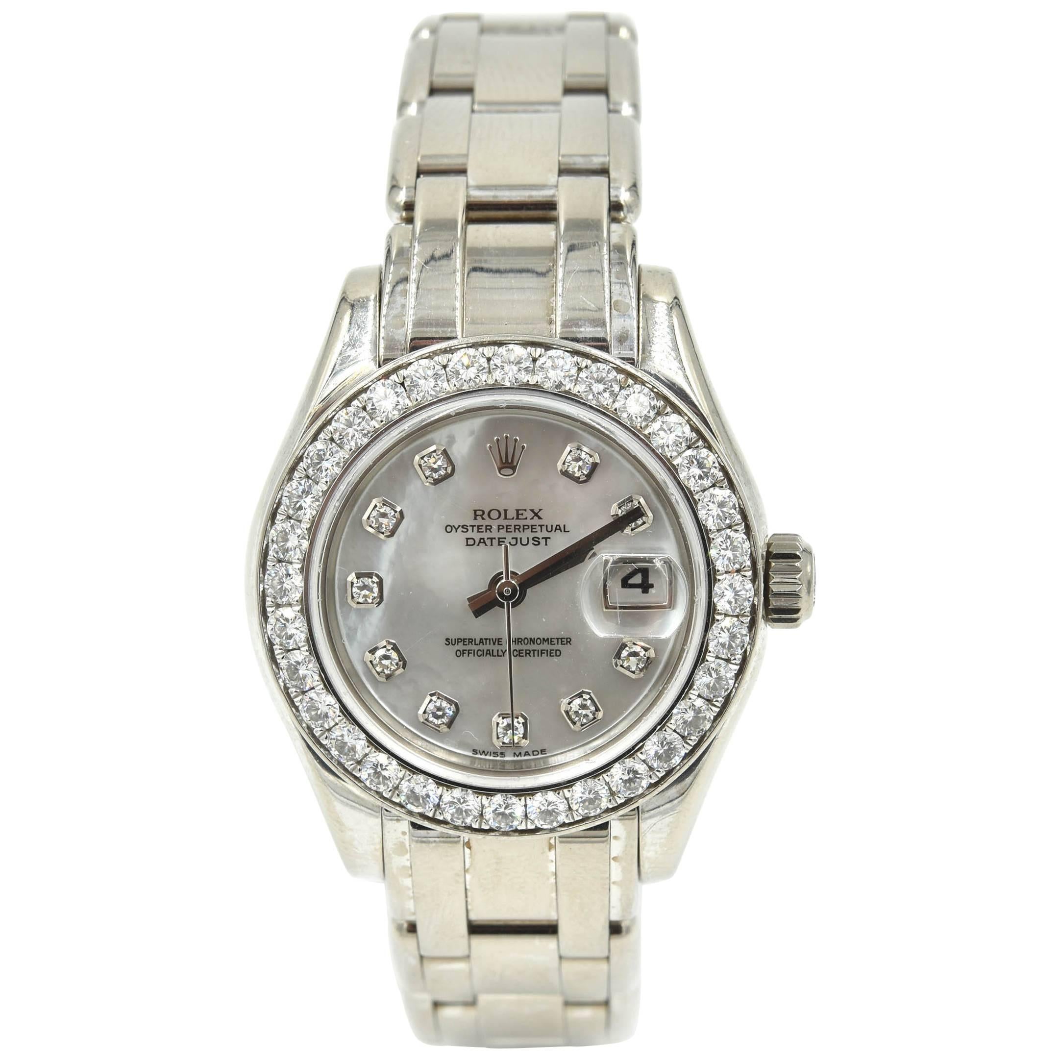 Rolex Ladies White Gold Diamond Masterpiece Automatic Wristwatch Ref 80299