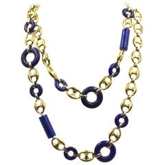 Vintage 18 Karat Yellow Gold Lapis Lazuli Link Necklace