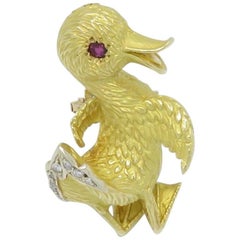 1965 Cartier "Duck" Ruby Diamond Yellow Gold Brooch