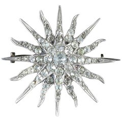 Antique Victorian Silver Star Paste Brooch, circa 1900