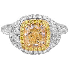 GIA White Gold Fnacy Yellow 1.85 ct Diamond & 0.85 ct Diamond Ring