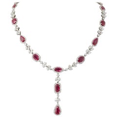 Multi Shape Ruby and Diamond Drop Necklace