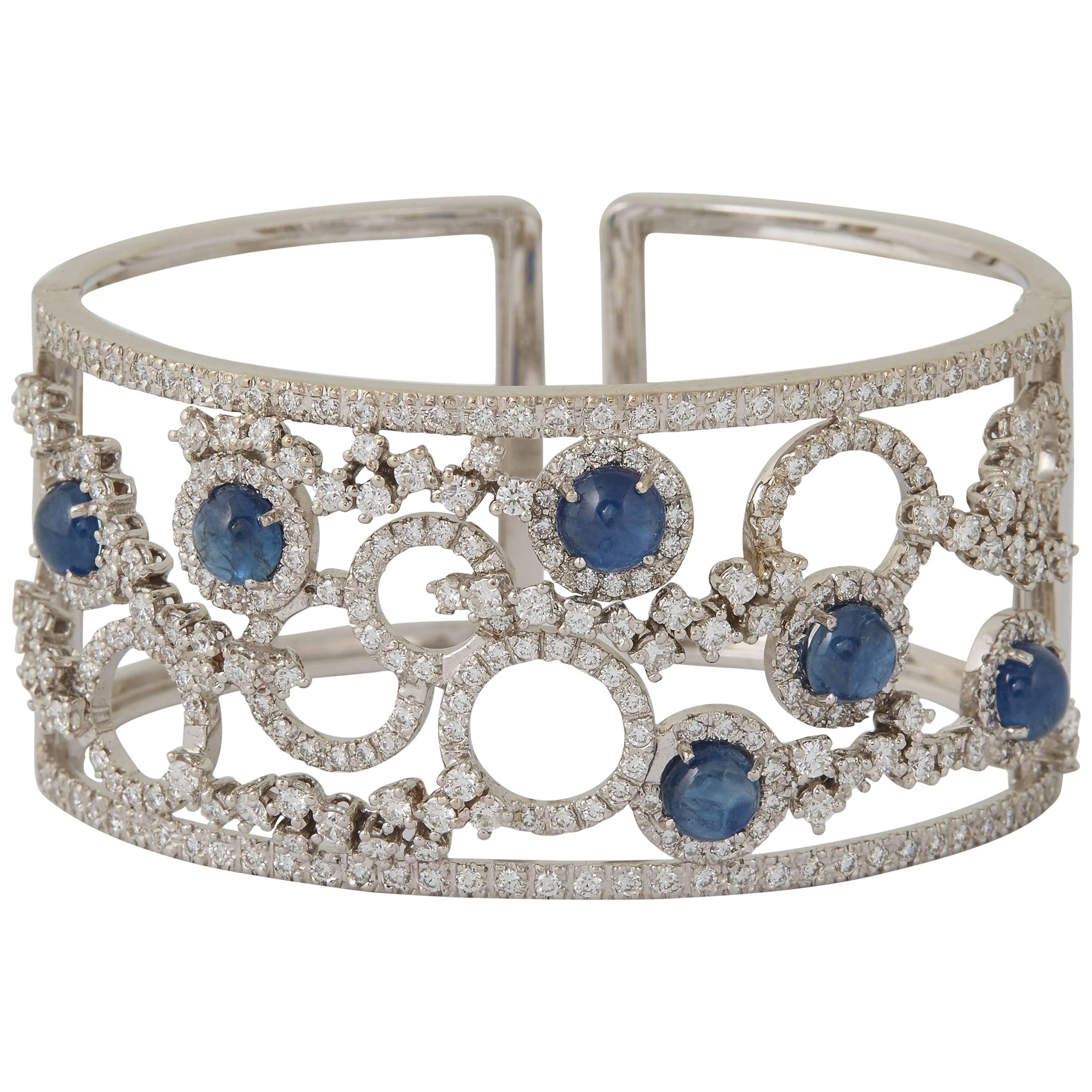 Bracelet manchette italien en saphir et diamants