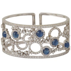 Antique Italian Sapphire and Diamond Cuff Bracelet