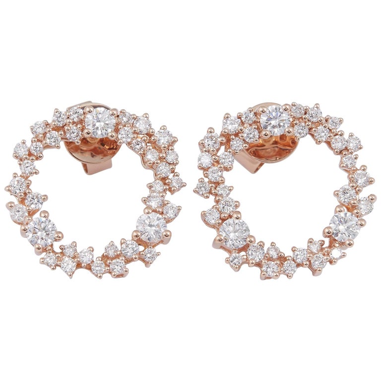 Rose Gold and Diamond Hoop Studs Earrings at 1stDibs