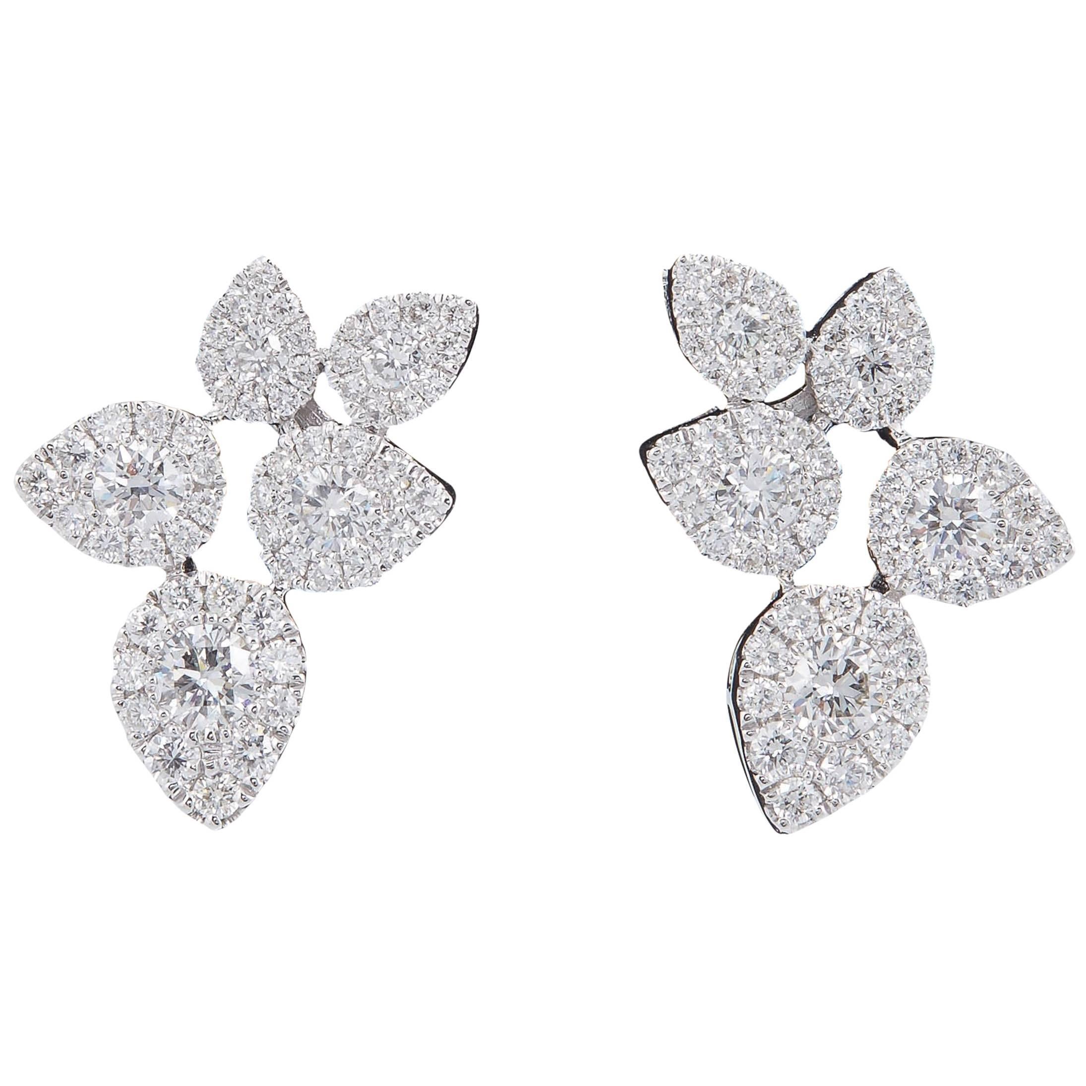 Flower Leaves Diamonds Cluster Earrings