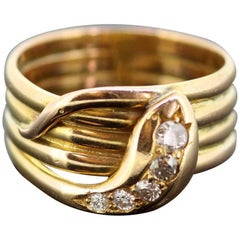 1916 Antique 18 Karat Yellow Gold Diamond Snake Band Ring