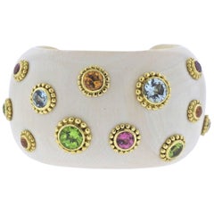 Adria De Haume Mammoth Gemstone Gold Cuff Bracelet