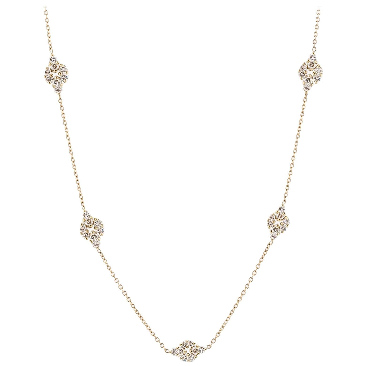 Long Kette Halskette mit Diamant Stations in 18K Gold